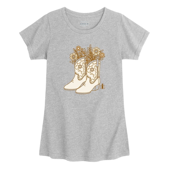 Case IH - Flower Cowboy Boots - Toddler Girls Fitted Short Sleeve T-Shirt
