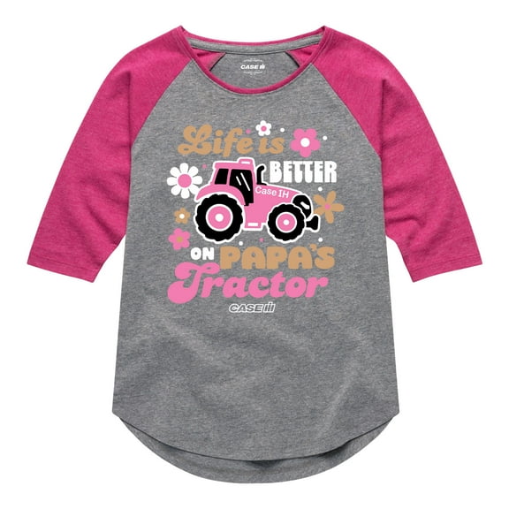 Case IH - Life Is Better Papas Tractor - Toddler Girls Raglan Graphic T-Shirt