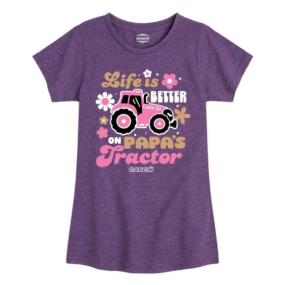 Case IH - Life Is Better Papas Tractor - Toddler Girls Short Sleeve Graphic T-Shirt