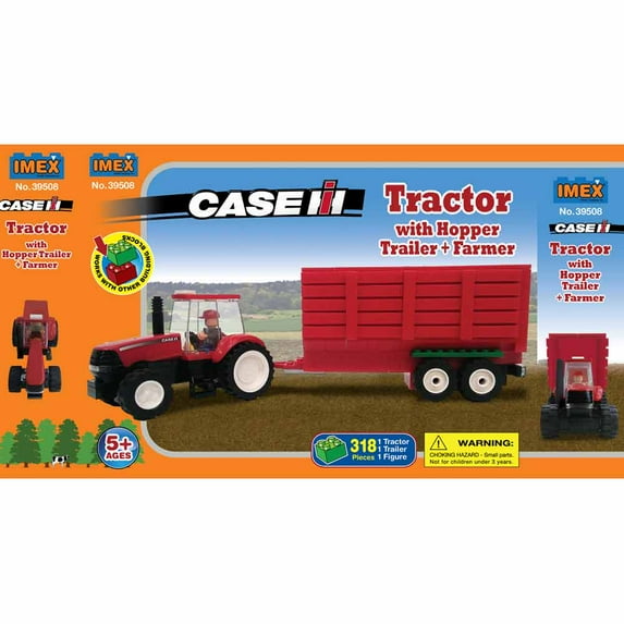 Case IH Magnum Tractor With Farmer & Grain Trailer, 318 Pc Block Set IMX39508