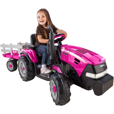 Case IH Magnum Tractor and Trailer Girls' 12 Volt Battery Powered Ride On, Pink