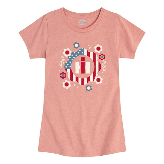 Case IH - Patriotic Flowers - Girls Fitted Short Sleeve Graphic T-Shirt