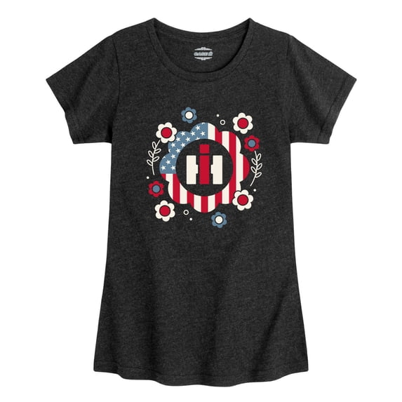Case IH - Patriotic Flowers - Girls Fitted Short Sleeve Graphic T-Shirt