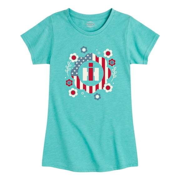 Case IH - Patriotic Flowers - Girls Fitted Short Sleeve Graphic T-Shirt