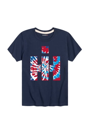 - Red White Blue Tie Dye Logo Short Sleeve Graphic T-Shirt