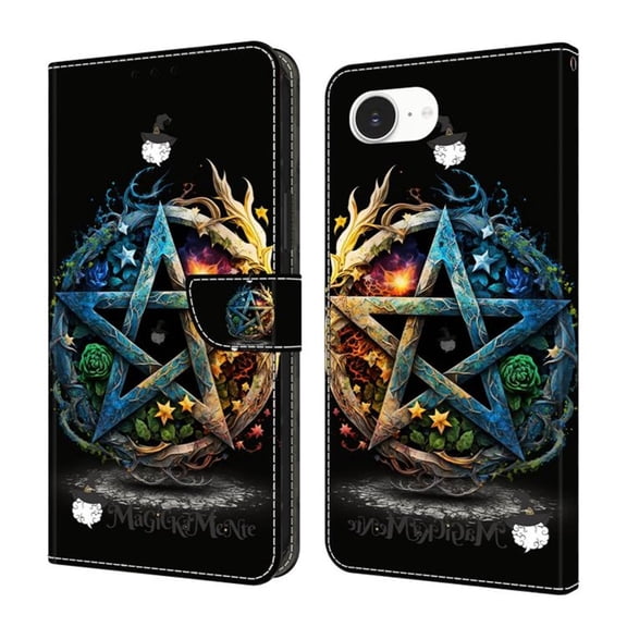 Case For IPhone 16e / 17e Crystal Material Painted Pattern With Multi-Card Holder Bills Slot, PU Leather Magnetic Wallet Case,Black Blue,For iPhone 16e / 17e