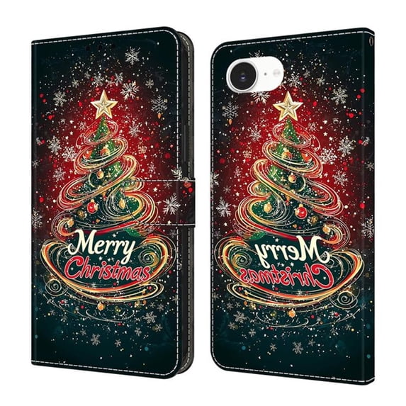 Case For IPhone 16e / 17e Crystal Material Painted Pattern With Multi-Card Holder Bills Slot, PU Leather Magnetic Wallet Case,Red,For iPhone 16e / 17e