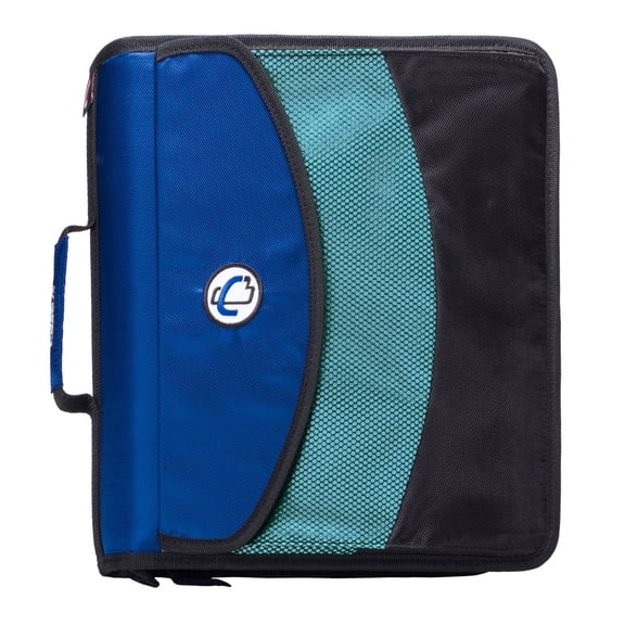 Case It 1.5", Dual O-Ring Zipper Binder with Pocket, 3" capacity, Blue, DUAL-121-A