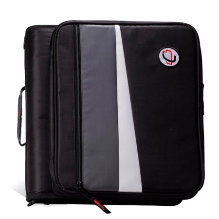 Case-It 2 inch O-Ring Zipper Binder with Padded Laptop Case Workstation, Shoulder Strap, LT-117, Black