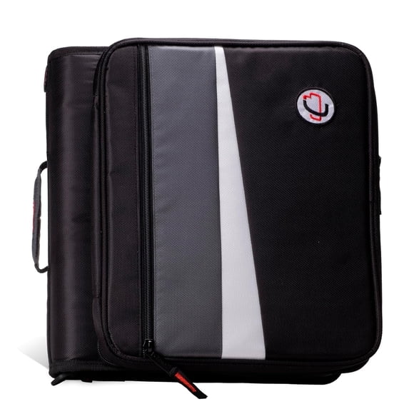 Case-It 2 inch O-Ring Zipper Binder with Padded Laptop Case Workstation, Shoulder Strap, LT-117, Black