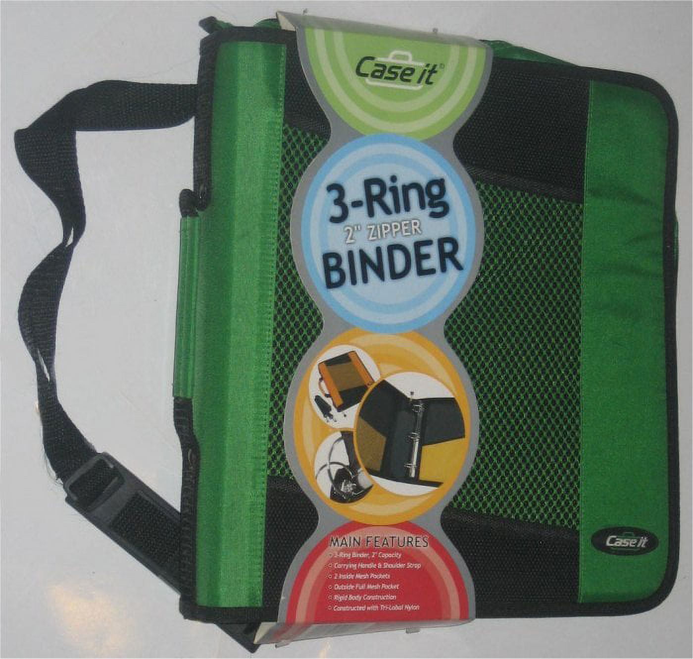 Case It 3Ring Messenger 2inch Zipper Flip Up Velcro Organizer Handle