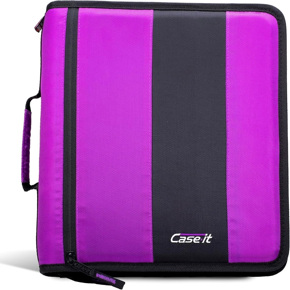 Case-It The Classic Zipper Binder - 2 Inch O-Rings - Multiple Pockets - 350 Sheet Capacity - Comes with Shoulder Strap - Deep Purple D-251