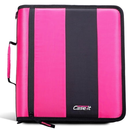 Case-It The Classic Zipper Binder - 2 Inch O-Rings - Multiple Pockets - 350 Sheet Capacity - Comes with Shoulder Strap - Magenta D-251