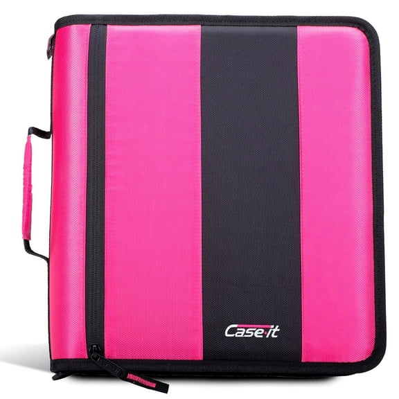 Case-It The Classic Zipper Binder - 2 Inch O-Rings - Multiple Pockets - 350 Sheet Capacity - Comes with Shoulder Strap - Magenta D-251