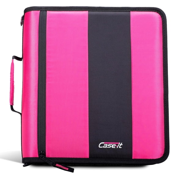 Case-It The Classic Zipper Binder - 2 Inch O-Rings - Multiple Pockets - 350 Sheet Capacity - Comes with Shoulder Strap - Magenta D-251