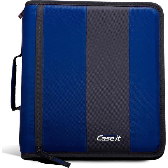 Case-It The Classic Zipper Binder - 2 Inch O-Rings - Multiple Pockets - 350 Sheet Capacity - Comes with Shoulder Strap - Midnight Blue D-251