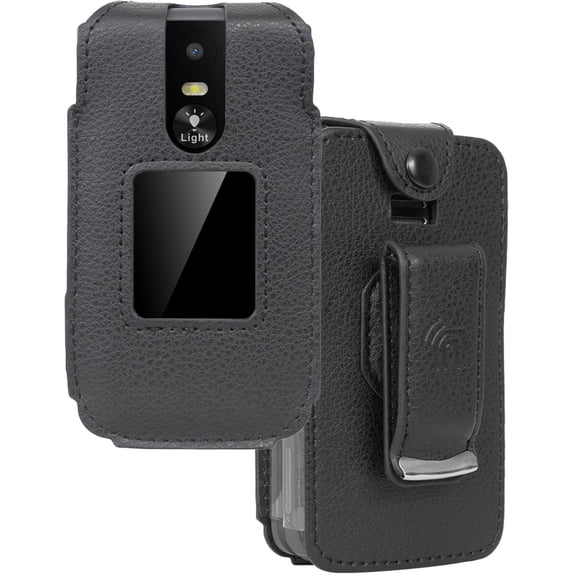 Case for Jitterbug Flip 3 Phone, Nakedcellphone [Black Vegan Leather] Form-Fit Cover [Built-In Screen Protection] and [Metal Belt Clip] for Lively Flip3 (2026)