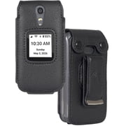Case for Jitterbug Flip2, Nakedcellphone [Black Vegan Leather] Form-Fit Cover with [Built-In Screen Protection] and [Metal Belt Clip] for Jitterbug Flip 2 Phone (aka Lively Flip) (4053SJ7)