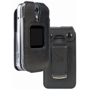 Case for Jitterbug Flip2, Nakedcellphone [Black Vegan Leather] Form-Fit Cover with [Built-In Screen Protection] and [Metal Belt Clip] for Jitterbug Flip 2 Phone (aka Lively Flip) (4053SJ7)