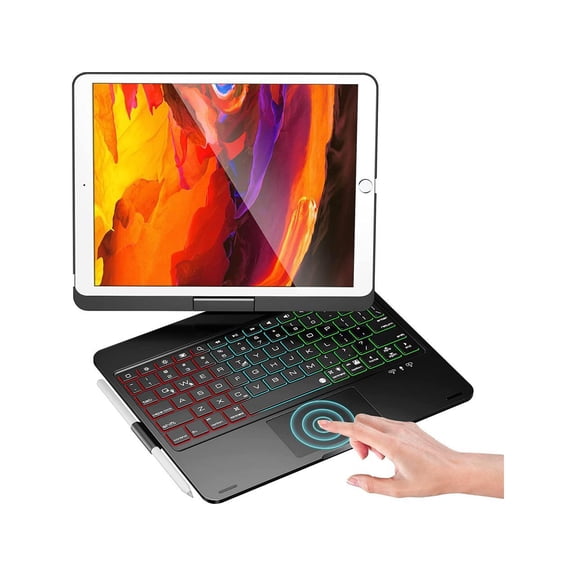 Case with Keyboard For iPad 9th / 8th / 7th Gen 10.2 inch & iPad Air 3rd Gen / iPad Pro 10.5", Rotatable, Multi-Touch Trackpad, Backlight & Pencil Holder