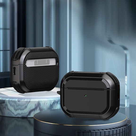 Case with Keychain Compatible with AirPods Pro 2019, PC & TPU Protective Hard Cover Supports Wireless Charging (Front LED Visible) Earbuds Accessories for AirPods Pro 2019 - Black