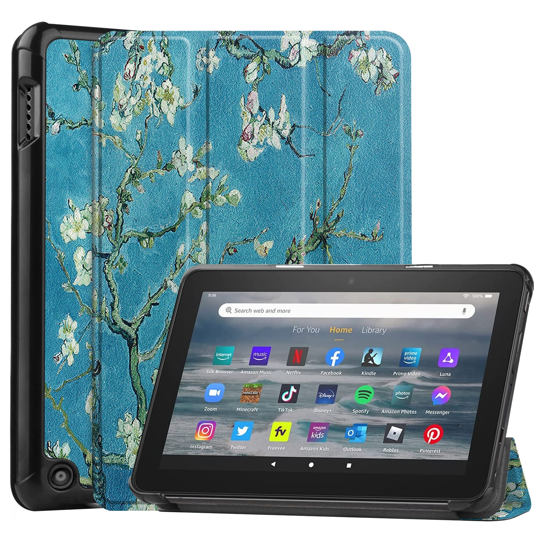 for  Kindle Fire HD8 2022 Tablet Case, Silicone Hard Back Kids  Friendly Cover Built in Stand Shockproof Heavy Duty Protection for   Kindle