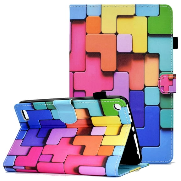 Case for Kindle Fire 7 inch 2019 Cover for Kindle Fire 7 7th/5th Gen 2017/2015, Allytech Shockproof PU Leather Folding Stand Cover with Pencil Holder Card Slots for Fire 7 9th Gen 2019, Rainbow Cube