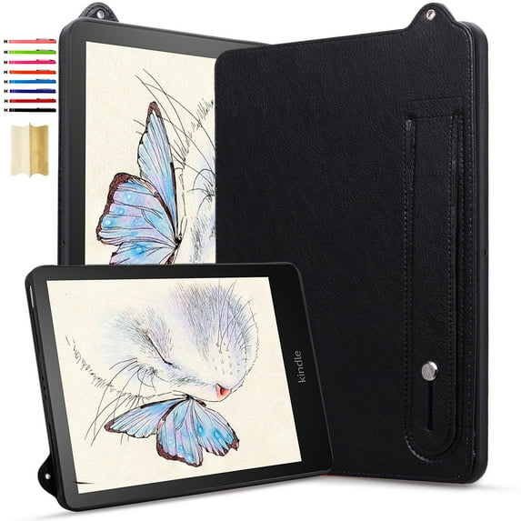Case for Kindle Paperwhite 12th Gen 2024 (7") & Kindle Colorsoft Signature Edition - All New PU Leather Cover with Wrist Handle Kickstand Feature for Kindle Paperwhite Signature 2024 Released,Black