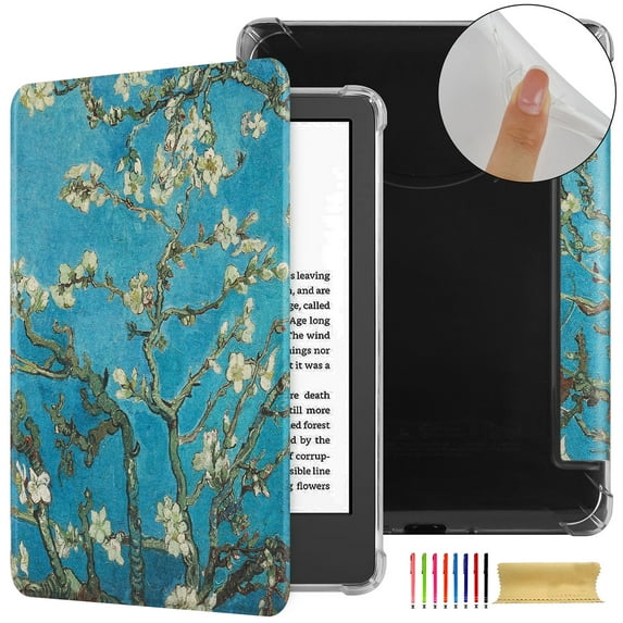 Case for Kindle Paperwhite 2024 / Signature Edition 2024 / Colorsoft Signature Edition 2024, Clear Soft TPU Back Protective PU Leather Magnetic Adsorption Cover Auto Sleep/Wake - Apricot Blossom