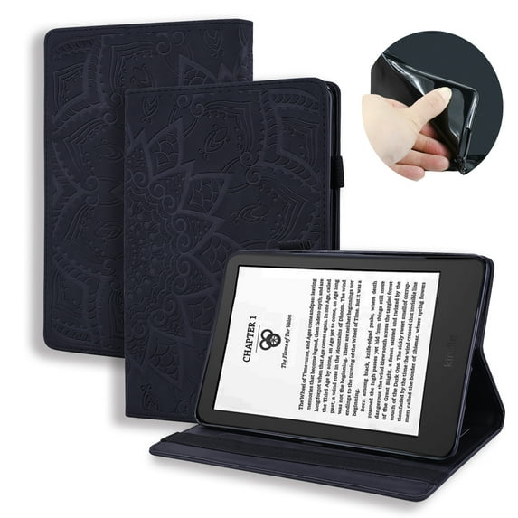 Case for Kindle Scribe 10.2 inch 2022, Multi-Angle Viewing Folio Stand Smart Shell Embossed Pattern PU Leather Cover with Auto Sleep/Wake Pencil Holder Card Slot Case for Kindle Scribe 10.2", Black