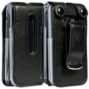 حافظة هاتف LG Classic Flip ، Nakedcellphone [ جلد نباتي أسود ] غطاء مناسب الشكل مع [ حماية شاشة مدمجة ] و [ مشبك حزام معدني ] لـ LG Classic Flip L125DL