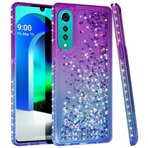 Case for LG Velvet, Nakedcellphone [Purple Waterfall] Flexible TPU Slim Cover [with Snow-Globe Glitter Bling, Iridescent Hearts and Rhinestone Crystals] for LG Velvet Phone LM-G900M