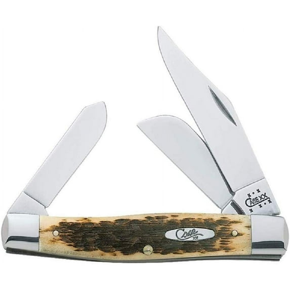 Case Stockman Pocket Knife Amber Bone CV - Folding, Clip-Point Blade - 3 Piece, Large, Brown