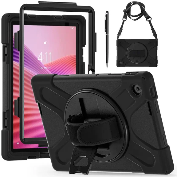 Case for Lenovo Tab 10.1 inch 2025 Model TB311FU TB311XU with Pencil Holder | Shockproof Cover with Kickstand Hand Strap Shoulder Strap Universal Stylus Pen