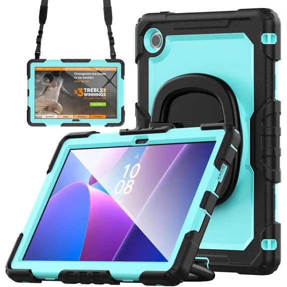 Case for Lenovo Tab 10.1 inch 2025 Model TB311FU TB311XU with Screen Preotector Pencil Holder Shockproof Rugged Cover with Kickstand Hand Strap Shoulder Strap