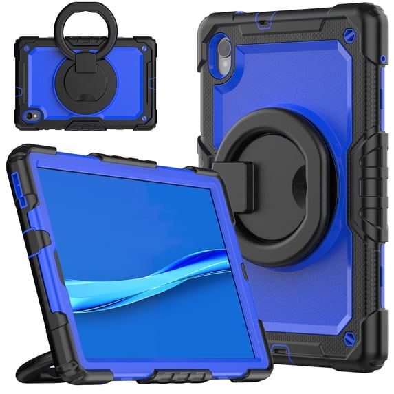 Case for Lenovo Tab K10 10.3 inch/M10 FHD Plus 2020 2nd Gen, 360 Rotating Stand Handle Pencil Holder Shoulder Strap Heavy Duty Shockproof Cover, Dark Blue PC