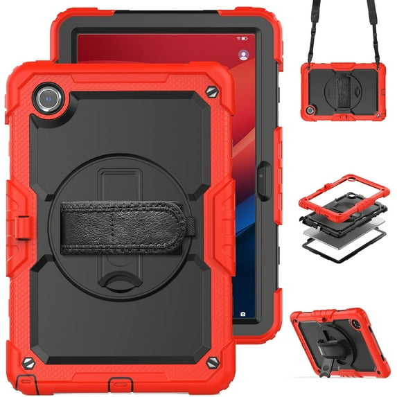 Case for Lenovo Tab K11 11'' 2024 / M11 TB330FU /Lenovo Xiaoxin Pad 2024 TB331FC, with Screen Protector, Hand Strap, Shoulder Strap, Rotating Stand Red