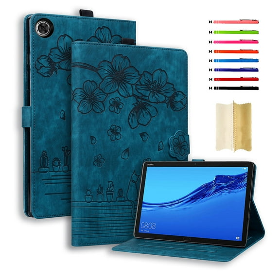 Case for Lenovo Tab M10 (3rd Gen) 10.1 TB-328F, Embossed Multiple Viewing Angles PU Leather Magnetic Stand Flip Folio Case Cover with Card Slots & Pencil Holder, Blue