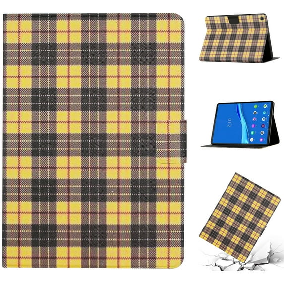 Case for Lenovo Tab M10 (3rd Gen) 10.1 inch, Plaid Design Cute Stylish Shockproof Cover with Kickstand Magnetic Flip Case for Lenovo Tab M10 (3rd Gen),Yellow