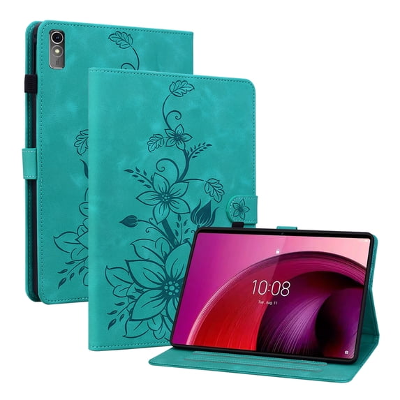 Case for Lenovo Tab M10 5G 10.6" 2023, Flower Pattern PU Leather Multi-Angle Viewing Stand Shockproof Flip Case with Card Slot, Magnetic Clasp, Pencil Slot for Lenovo Tab M10 5G 10.6" 2023, Green