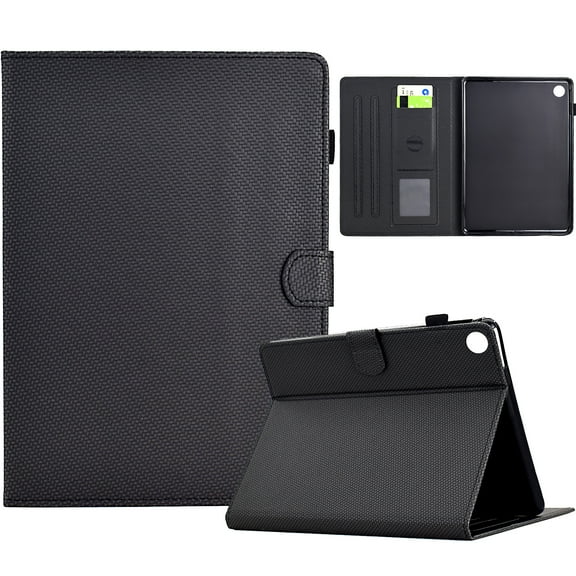 Case for Lenovo Tab M10 Plus 3rd Gen 10.6 inch (2022), Carbon Fiber Pattern Premium PU Leather Wallet Stand Protective Auto Sleep Wake Cover with Pen Slot for Lenovo Tab M10 Plus 3rd, Black