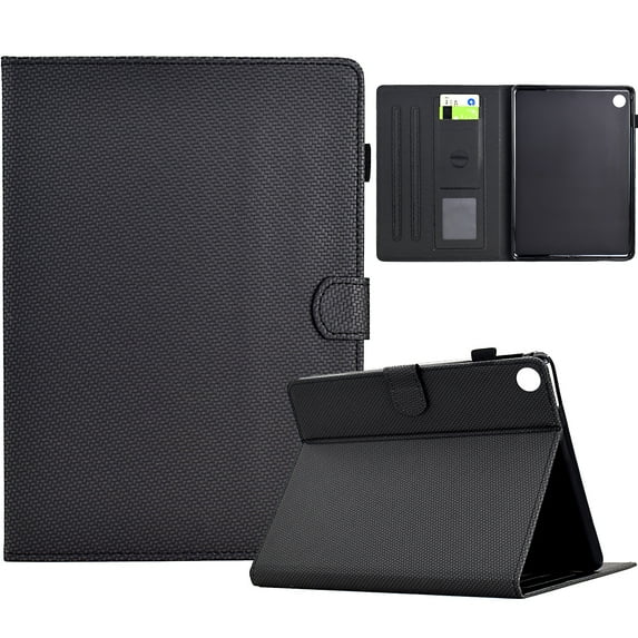 Case for Lenovo Tab M10 Plus 3rd Gen 10.6 inch (2022), Carbon Fiber Pattern Premium PU Leather Wallet Stand Protective Auto Sleep Wake Cover with Pen Slot for Lenovo Tab M10 Plus 3rd, Black