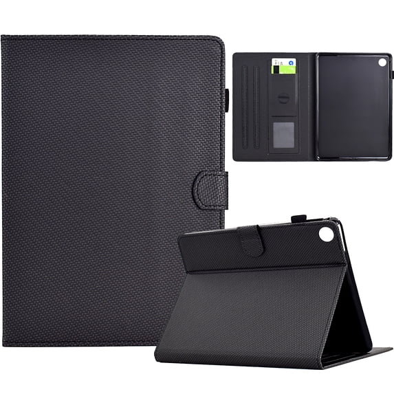 Case for Lenovo Tab M10 Plus 3rd Gen 10.6 inch (2022), Fiber Texture PU Leather Folio Stand Cover Flip Tablet Case with Credit Card Slot & Auto Wake/Sleep & Magnetic Clasp, Black