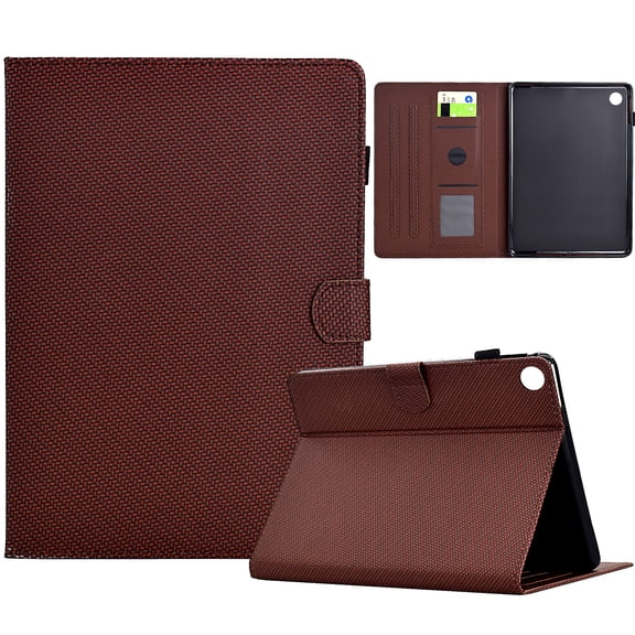 Case for Lenovo Tab M10 Plus 3rd Gen 10.6 inch (2022), Fiber Texture PU Leather Folio Stand Cover Flip Tablet Case with Credit Card Slot & Auto Wake/Sleep & Magnetic Clasp, Brown