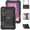 thumbnail image 1 of Case for Lenovo Tab M8 4th Gen 2024/2023 (TB-301FU, TB-300FU) with Screen Protector, 360 Degree Rotating Kickstand Hand Strap Heavy Duty Shockproof Cover with Shoulder Strap, Black, 1 of 7