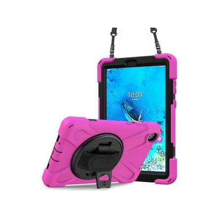 Case For Lenovo Tab M8 Gen 3 2022/ Smart Tab M8 Gen 3 2022/Tab M8 HD LTE 2021/ Tab M8 HD/Smart Tab M8/Tab M8 FHD 2019, Rugged Heavy Duty Shockproof Rotating Kickstand Protective Cover Rose Red