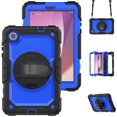 thumbnail image 1 of Case for Lenovo Tab M8 (HD/FHD/Smart) 2019/2021 3rd/2nd Gen with Screen Protector, 360 Degree Rotating Kickstand Hand Strap Heavy Duty Shockproof Cover with Shoulder Strap, Dark Blue PC, 1 of 7