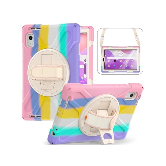 Case For Lenovo Tab M9 2023 9 inch Model TB310XU / TB310FU, Military Grade Shockproof Rugged Protective Cover with Pencil Holder, 360 Rotatable Stand, Hand/Shoulder Strap Pink