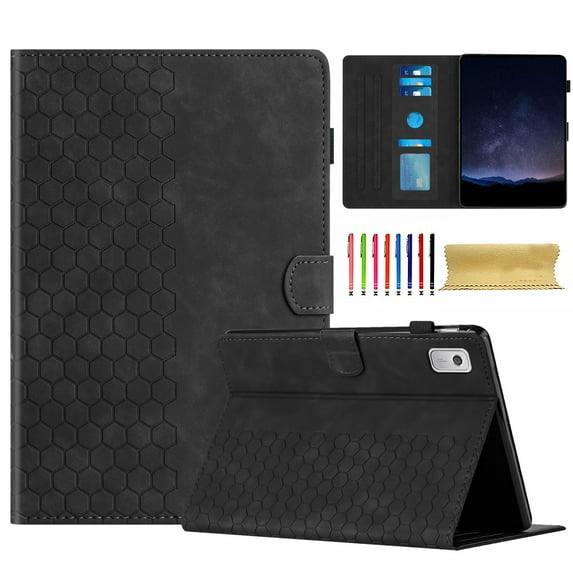 Case for Lenovo Tab M9 9.0" 2023, Embossed PU Leather Cover Flip with Smart Auto Wake / Sleep Stand Function Pencil Holder and Card Slots & Footgrip for Lenovo Tab M9 9.0" 2023 Case, Black