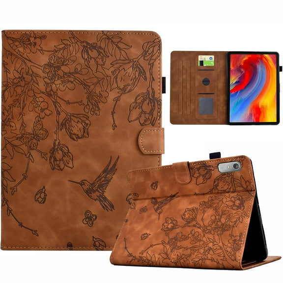Case for Lenovo Tab M9 9.0" 2023, PU Leather Kickstand Shockproof Flip Case with Card Slots & Pencil Slot & Magnetic Clasp Auto Sleep / Wake Function Cover, Brown